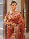 Banarasee Handwoven Plain Tissue Saree  With Zari Border & Lace-Maroon