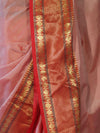 Banarasee Handloom Plain Semi Silk Saree With Contrast Temple Border-Pastel Red