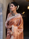 Banarasee Handwoven Tissue Saree With Zari Weaving Design & Lace-Rust