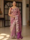 Banarasee Handwoven Soft Tissue Saree Zari Border With Lace-Magenta