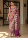 Banarasee Handwoven Soft Tissue Saree Zari Border With Lace-Magenta