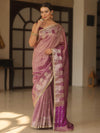 Banarasee Handwoven Soft Tissue Saree Zari Border With Lace-Magenta