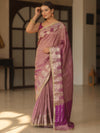 Banarasee Handwoven Soft Tissue Saree Zari Border With Lace-Magenta