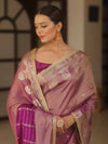 Banarasee Handwoven Soft Tissue Saree Zari Border With Lace-Magenta