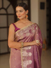Banarasee Handwoven Soft Tissue Saree Zari Border With Lace-Magenta