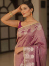 Banarasee Handwoven Soft Tissue Saree Zari Border With Lace-Magenta