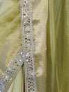 Banarasee Handwoven Tissue Saree With Floral Zari Border & Mirror Work Lace–Light Yellow