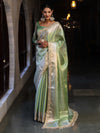 Banarasee Handwoven Tissue Saree With Zari Weaving Design & Lace-Leaf Green