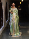 Banarasee Handwoven Tissue Saree With Zari Weaving Design & Lace-Leaf Green
