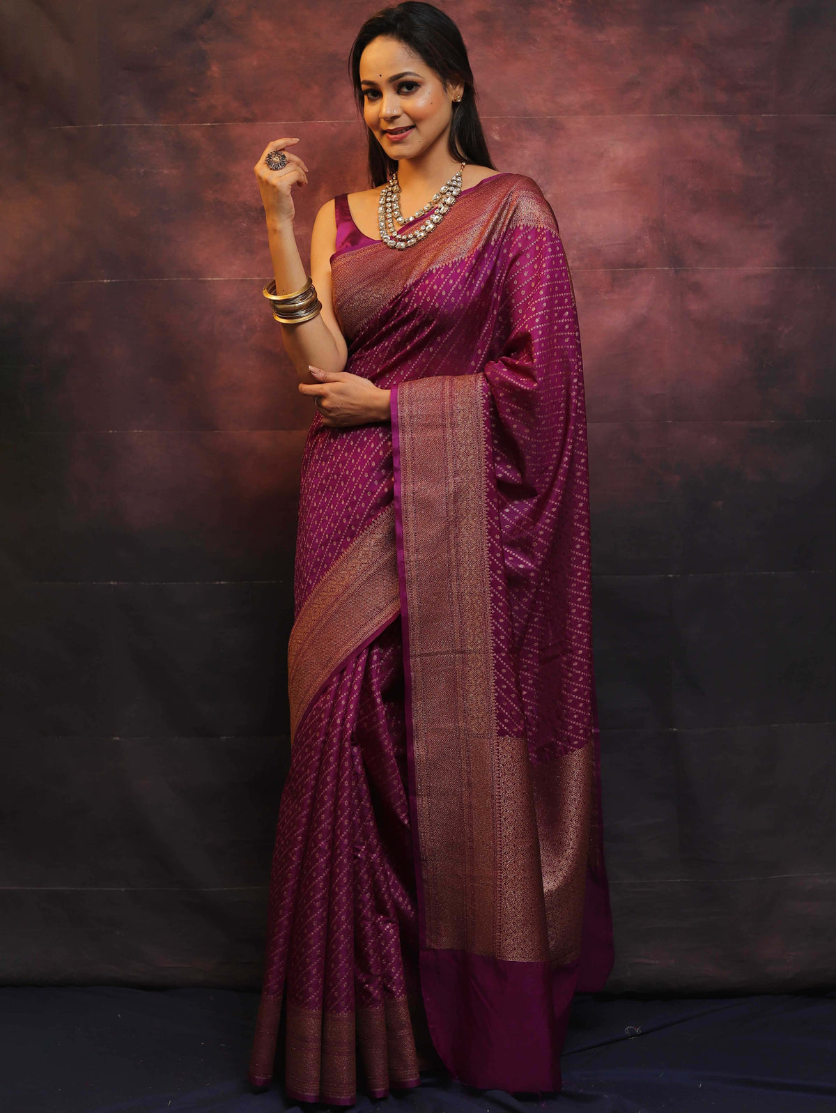 Minimalist Semi Silk Saree x Gold Zari - Violet Blue