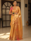 Banarasee Handwoven Tissue Zari Saree-Yellow & Pink
