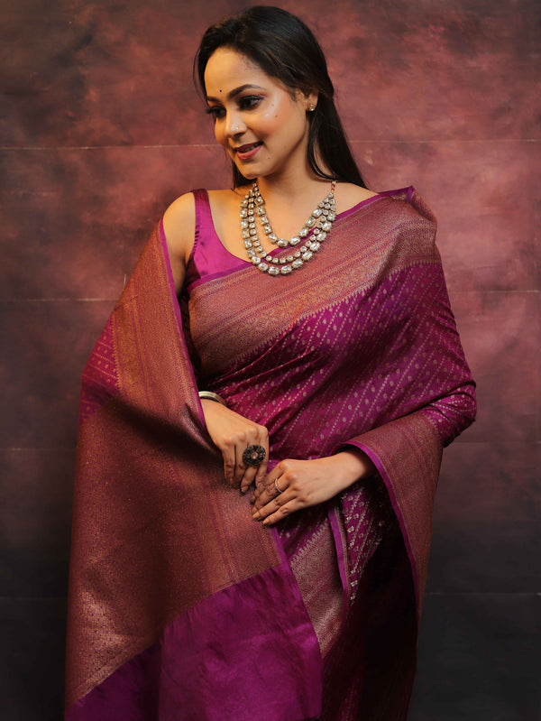 Banarasee Semi-Chiffon Antique Zari Saree-Violet