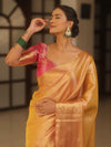 Banarasee Handwoven Tissue Zari Saree-Yellow & Pink