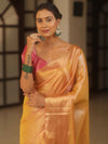 Banarasee Handwoven Tissue Zari Saree-Yellow & Pink