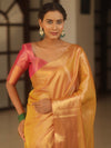 Banarasee Handwoven Tissue Zari Saree-Yellow & Pink