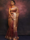 Banarasee Handwoven Plain Tissue Zari Border Saree-Rose Pink