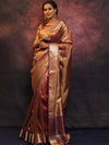 Banarasee Handwoven Plain Tissue Zari Border Saree-Rose Pink
