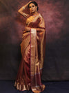 Banarasee Handwoven Plain Tissue Zari Border Saree-Rose Pink