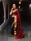 Banarasee Handwoven Dual Color Tissue Saree With Gold Zari Border & Lace-Maroon & Black