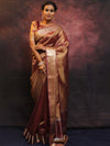 Banarasee Handwoven Plain Tissue Zari Border Saree-Rose Pink