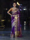 Banarasee Handloom Semi Silk Saree With Sona Rupa Zari Buti Design & Contrast Border-Violet