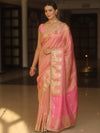 Banarasee Handwoven Soft Tissue Saree Zari Border With Lace-Pink