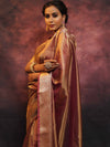 Banarasee Handwoven Plain Tissue Zari Border Saree-Rose Pink
