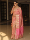 Banarasee Handwoven Soft Tissue Saree Zari Border With Lace-Pink