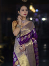 Banarasee Handloom Semi Silk Saree With Sona Rupa Zari Buti Design & Contrast Border-Violet