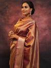 Banarasee Handwoven Plain Tissue Zari Border Saree-Rose Pink