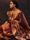 Banarasee Handwoven Plain Tissue Zari Border Saree-Rose Pink