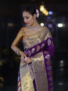 Banarasee Handloom Semi Silk Saree With Sona Rupa Zari Buti Design & Contrast Border-Violet