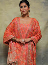 Banarasee Salwar Kameez Cotton Silk Fabric With Multicolor Resham & Ghichha Work-Peach