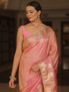 Banarasee Handwoven Soft Tissue Saree Zari Border With Lace-Pink