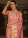 Banarasee Handwoven Soft Tissue Saree Zari Border With Lace-Pink