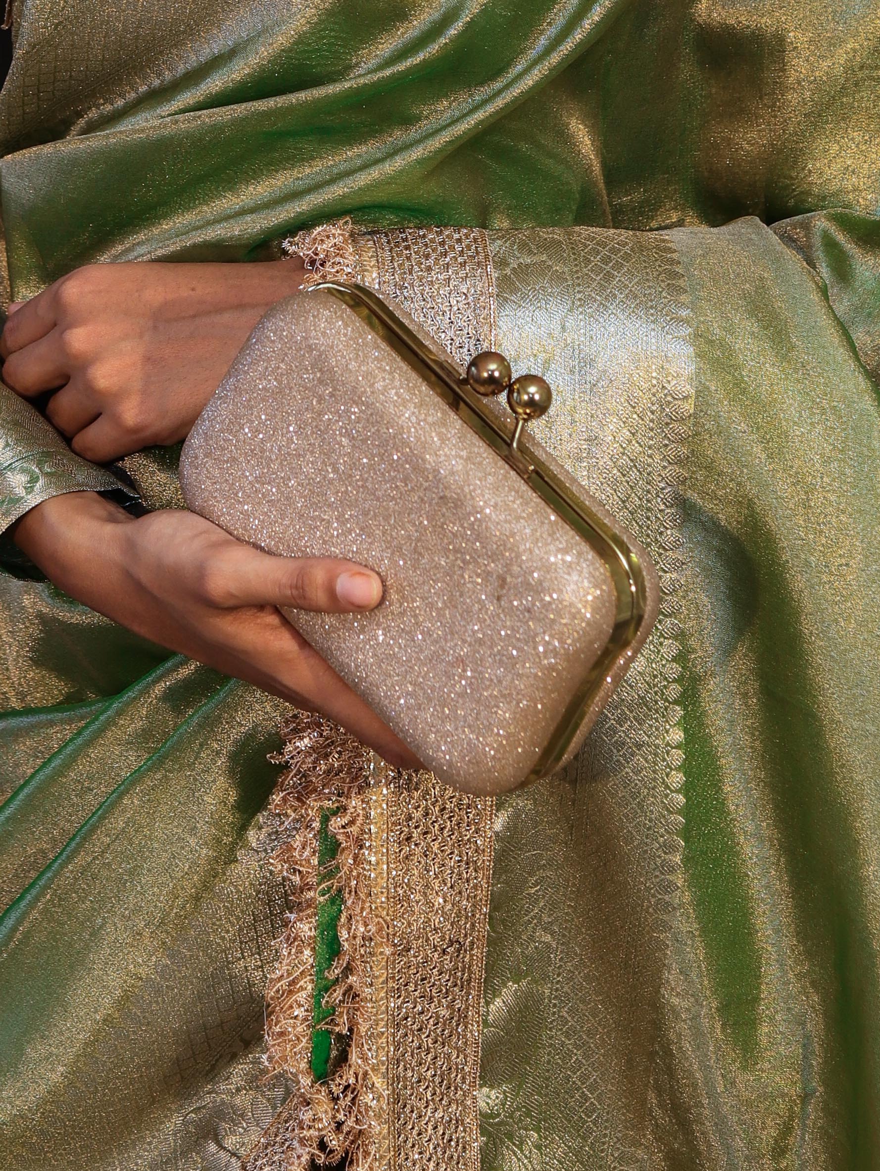 Banarasee Handwoven Plain Tissue Saree With Gold Zari Border & Lace-Light Green