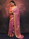 Banarasee Handwoven Pure Chiffon Sari With Zari Work-Onion Pink