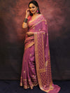 Banarasee Handwoven Pure Chiffon Sari With Zari Work-Onion Pink