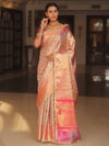 Banarasee Handwoven Embroidery Tissue Saree With Zari Broad Border & Lace-Pink