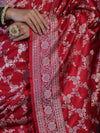 Banarasee Handloom Mashru Silk Saree With Zari Jaal Work & Floral Border-Red