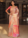 Banarasee Handwoven Embroidery Tissue Saree With Zari Broad Border & Lace-Pink