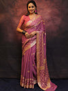Banarasee Handwoven Pure Chiffon Sari With Zari Work-Onion Pink