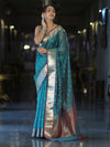 Banarasee Handloom Tissue Saree With Zari Buti Design & Border-Light Green