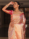 Banarasee Handwoven Embroidery Tissue Saree With Zari Broad Border & Lace-Pink
