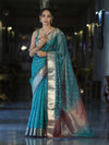 Banarasee Handloom Tissue Saree With Zari Buti Design & Border-Light Green