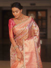 Banarasee Handwoven Embroidery Tissue Saree With Zari Broad Border & Lace-Pink