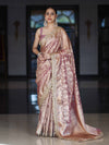 Banarasee Handwoven Tissue Saree With Zari Jaal Work Border & Lace-Onion Pink
