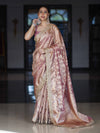Banarasee Handwoven Tissue Saree With Zari Jaal Work Border & Lace-Onion Pink
