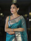 Banarasee Handloom Tissue Saree With Zari Buti Design & Border-Light Green