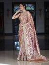 Banarasee Handwoven Tissue Saree With Zari Jaal Work Border & Lace-Onion Pink